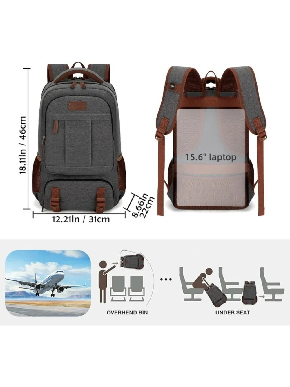 Stylish Canvas Laptop Backpack for Travel & Work, Fits 15.6